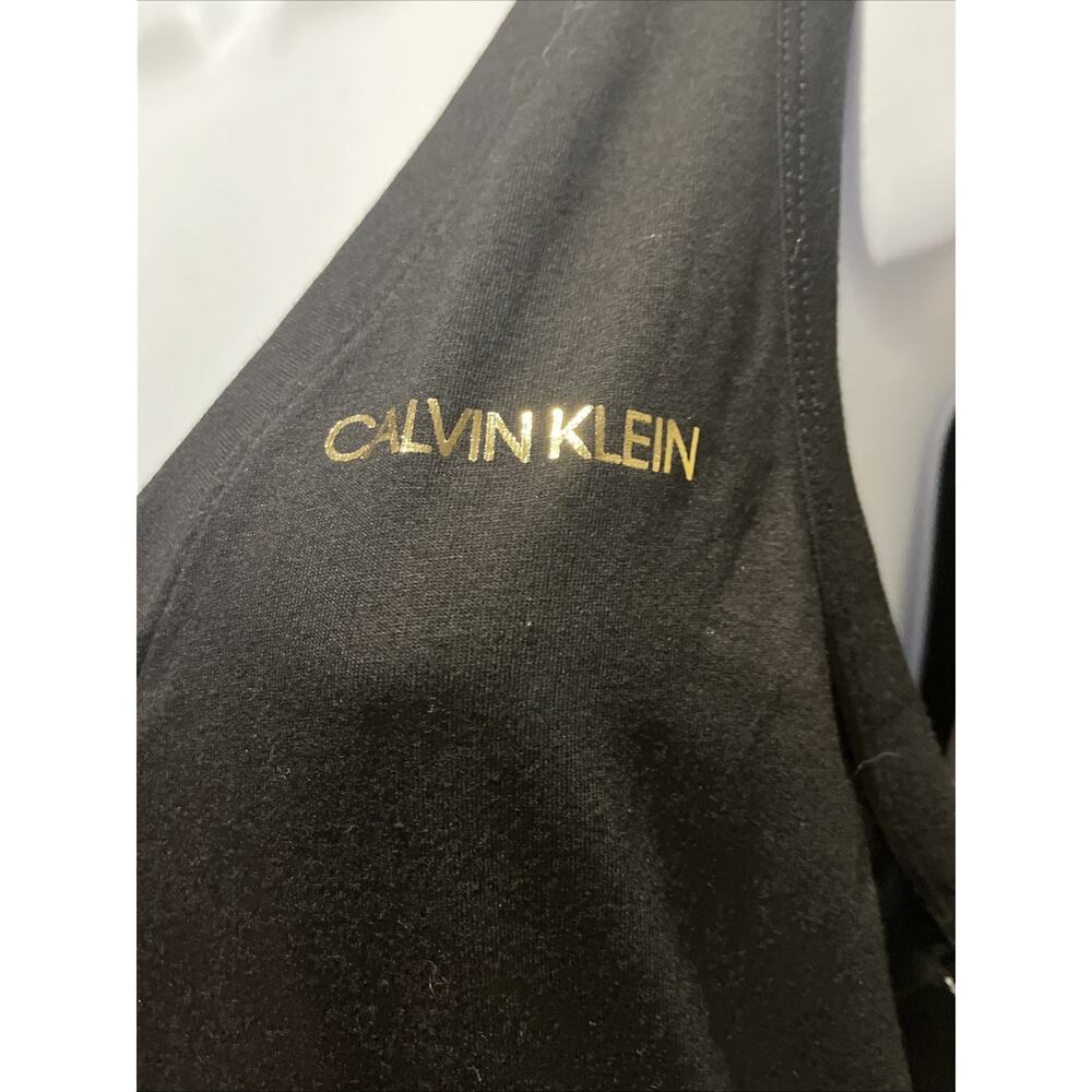 Calvin Klein Sleeveless Romper Black Gold Logo Spellout V‑Neck • Women’s S • NWT - Picture 4 of 9